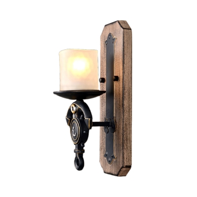 Matte Glass Pillar Wall Light Fixture Nautical 1/2-Head Dining Room Sconce Lighting with Anchor Bottom in Black