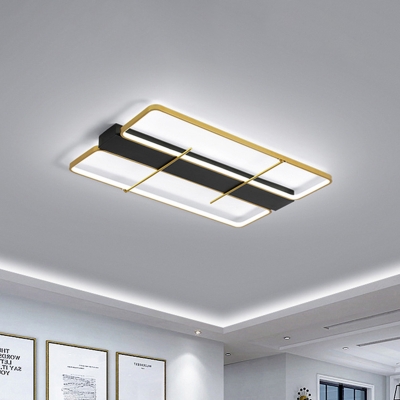 Metal Rectangle Frame Flushmount Contemporary LED Flush Ceiling Light in Black and Gold, Warm/White Light