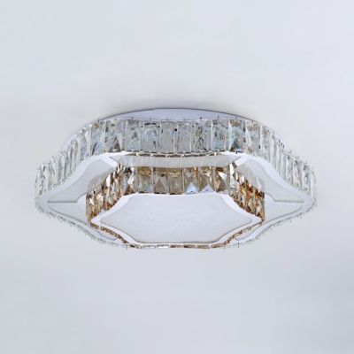 Minimalism 2 Layers Flush Mount Lamp LED Cut Crystal Ceiling Light Fixture in Chrome