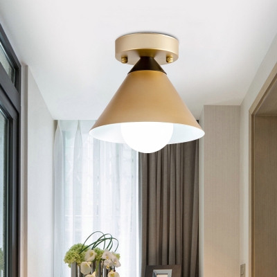 Minimalist Cone Flush Mount Metallic 1-Light Balcony Flush Ceiling Light Fixture in Gold