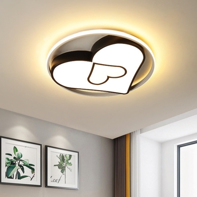 Minimalist Heart Flush Mount Fixture Acrylic LED Bedroom Ceiling Flush in Black with Ring Design, Warm/White Light