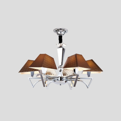 Modernism 6-Head Pendant Chandelier Chrome Sputnik Hanging Ceiling Light with Brown Fabric Shade