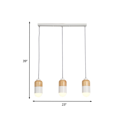Modernism Capsule Multi Light Pendant Metal 3 Lights Dining Room LED Suspension Lamp in White and Wood