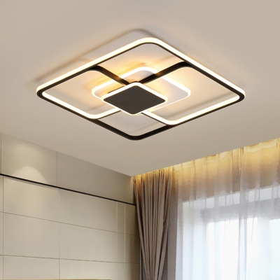 Modernist LED Flush Mount Lamp Black Square Ceiling Mount Light Fixture with Acrylic Shade, 16.5