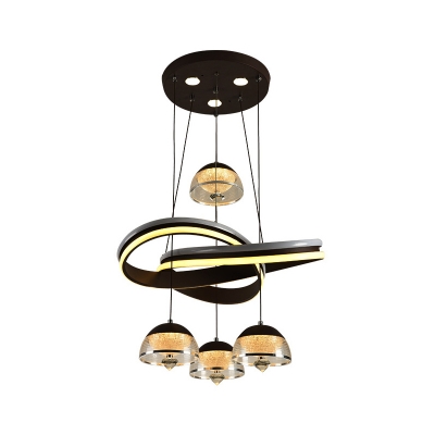 Modernist Twisting Designed Hanging Pendant Kit Acrylic 4 Bulbs Living Room Cluster Pendant Light with Dome Shade in Black