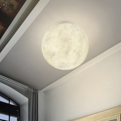 Moon Glass Globe Flushmount Light Modernist 1 Head White Flush Mounted Lamp for Balcony