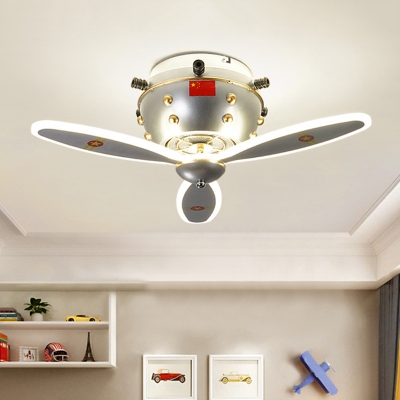 Nose of Airplane Flush Light Cartoon Metal LED Nickel Flush Mount Ceiling Lamp Fixture for Bedroom