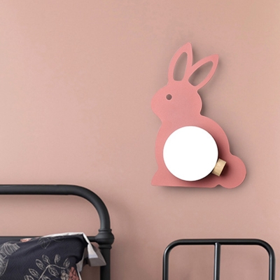 Rabbit Shape Wall Sconce Lighting Cartoon Metal 1 Head Blue/Pink Wall Lamp with Ball Shade