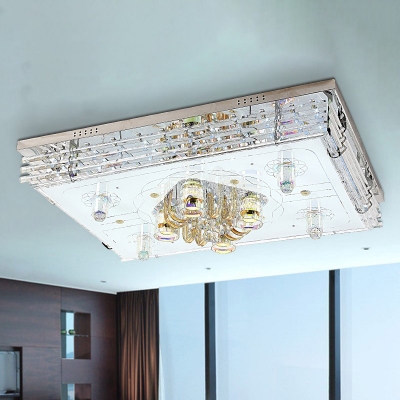 Rectangular Living Room Flush Mount Contemporary Faceted Crystal LED Chrome Ceiling Flush