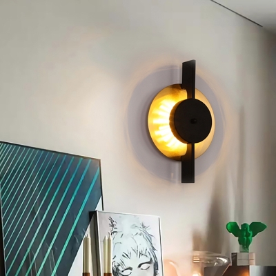 Round Bedside Sconce Lighting Metallic LED Postmodern Wall Mounted Lamp in Black and Gold