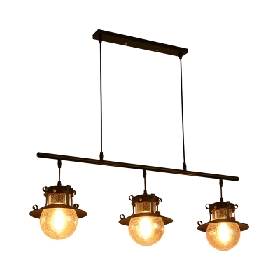 Rural Linear Island Ceiling Light 3 Lights Metal Hanging Lamp Kit in Black with Wide Flared Shade