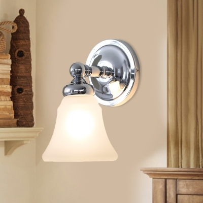 Silver Finish 1 Bulb Wall Mount Light Retro Cream Glass Bell Indoor Wall Sconce Lamp
