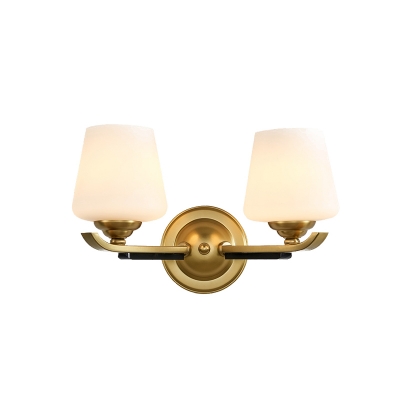 Tapered Milk Glass Wall Lighting Vintage 1/2-Head Lobby Sconce Light Fixture in Brass