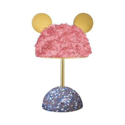 Villus Mouse Head Night Table Light Kids LED Nightstand Lamp in Dark Green/Pink/Light Pink with Dome Marble Base