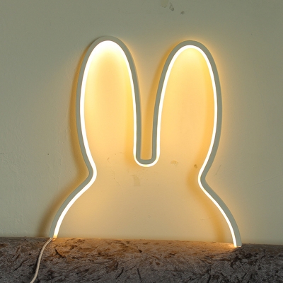 White/Black Rabbit Frame Flush Wall Sconce Cartoon LED Acrylic Wall Mounted Light Fixture
