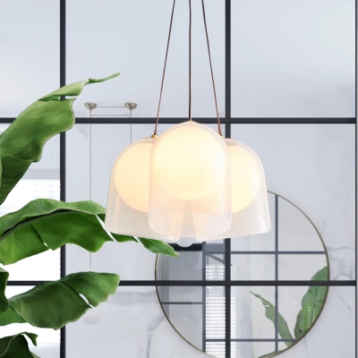 White Glass Cloche Pendant Light Postmodern Style 3 Lights Brass Ceiling Chandelier with Interior Orb Shade