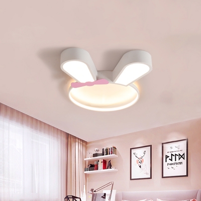 White Rabbit Frame Flush Light Fixture Cartoon LED Acrylic Flush Mounted Lamp in White/Warm Light