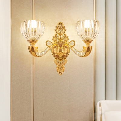 1/2-Light Wall Sconce Lighting Modernist Domed Crystal Block Wall Mount Lamp Fixture in Gold