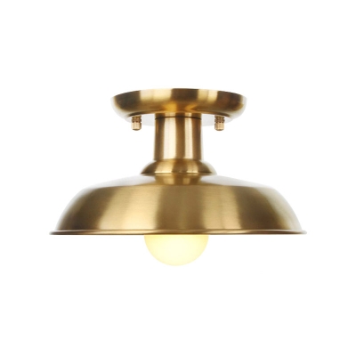 1 Bulb Barn/Dome/Cone Semi Flushmount Light Industrial Gold Finish Metallic Flush Mount Lamp Fixture