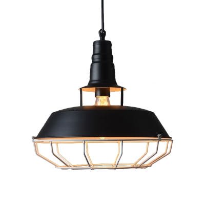 1 Bulb Barn Pendant Ceiling Light Vintage Black Finish Metal Suspension Lamp with Cage