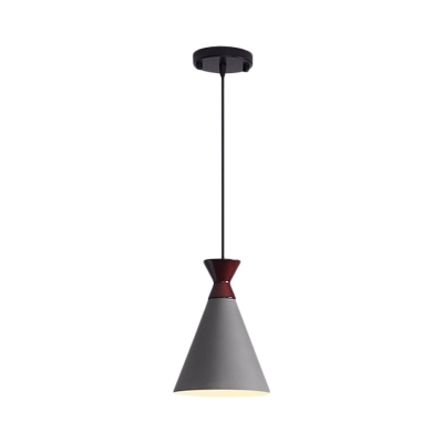 1 Light Bedside Down Lighting Modern Black/Grey/White Finish Pendant Lamp with Flared Metal Shade