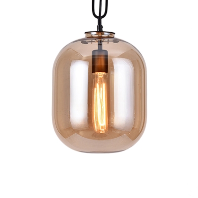 1-Light Hanging Light Kit Industrial Oblong Smoke Gray/Cognac Glass Ceiling Pendant Lamp, 10