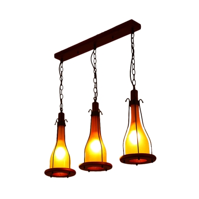 3-Bulb Cluster Pendant Factory Bottle Yellow/White Glass Hanging Ceiling Light with Linear Canopy for Dining Room
