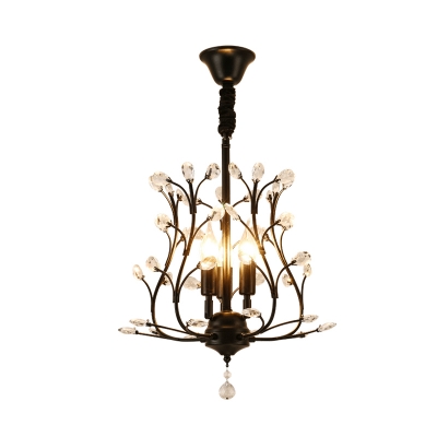 3 Bulbs Crystal Chandelier Pendant Light Modernist Black/Gold Branches Dining Room Suspension Lamp