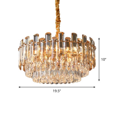 3 Tiers K9 Crystal Tube Chandelier Lamp Modern Style 9 Bulbs Dining Hall Hanging Pendant Light