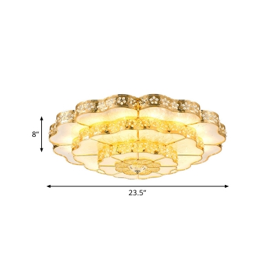 3 Tiers Scalloped Crystal Flushmount Contemporary LED Living Room Flush Mount in Gold
