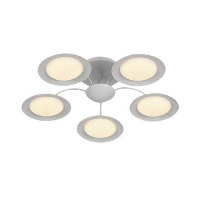 5-Head Living Room Semi Flush Contemporary White Radial Designed Ceiling Mounted Light with Circular Acrylic Shade