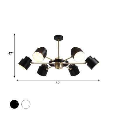 Adjustable Cup Shade Chandelier Nordic Metal 6 Heads Black/White Pendant Ceiling Light for Bedroom
