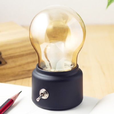 Amber Glass Bulb-Like Night Table Light Vintage LED Nightstand Lamp with Gold/Black Finish Metal Base