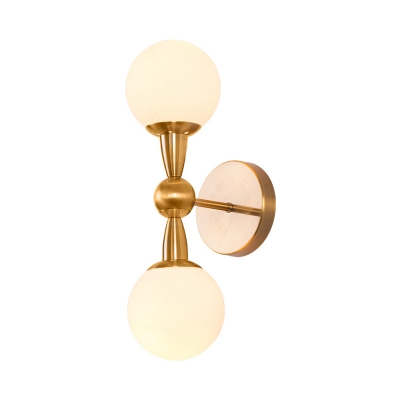 Ball Shade Wall Sconce Simplicity White Glass 1/2-Light Parlor Wall Mounted Lamp in Brass