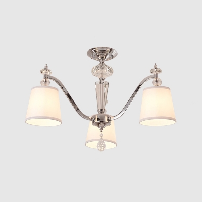 Barrel Fabric Semi Flush Mount Light Contemporary 3/6 Heads Chrome Finish Ceiling Flush with Crystal Detail