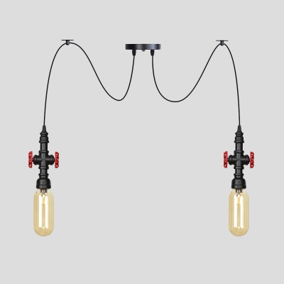 Black 2/3/6 Bulbs LED Multiple Hanging Light Industrial Amber Glass Capsule Swag Ceiling Pendant Lamp