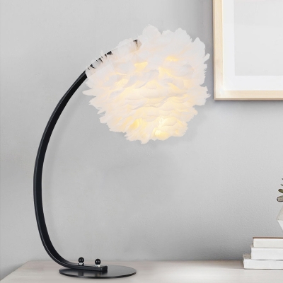 Black Bending Table Lamp Modern Stylish Layered Feather 1 Light Living Room Night Light
