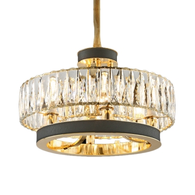 Black Circular Ceiling Lamp Simplicity Crystal Prism 5-Bulb Living Room Chandelier