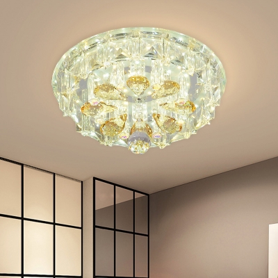 Bloom Clear Crystal Ceiling Fixture Simple LED Hallway Flush Mount Lighting in Warm/White Light