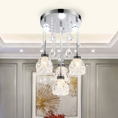 Blossom Clear Crystal Semi Flush Modernism 3/4 Heads Dining Room Ceiling Light in Chrome