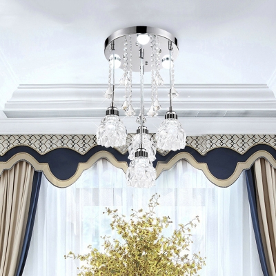 Blossom Clear Crystal Semi Flush Modernism 3/4 Heads Dining Room Ceiling Light in Chrome