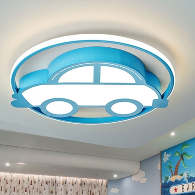Blue Car Flush Mounted Lamp Cartoon Acrylic LED Ceiling Lighting in Warm/White Light for Kids Bedroom