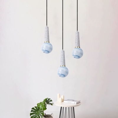 Blue Planet Glass Sphere Suspension Light Modernist 1 Head Coffee Shop Pendant with Marble Top