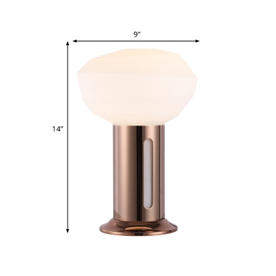 Bowl Shade Bedside Table Lamp Frosted White Glass 1 Head Minimalist Night Light with Copper Tube Stand