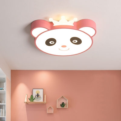 Cartoon Panda Head Flush Lamp Fixture Acrylic Kids Bedroom LED Flush Mount in Blue/Pink