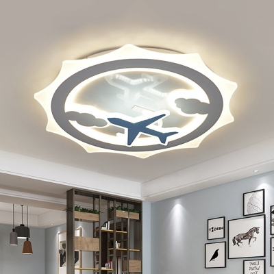 Cartoon Sun Shape Flush Lighting Acrylic LED Bedroom Ceiling Mounted Fixture in White with Plane Pattern