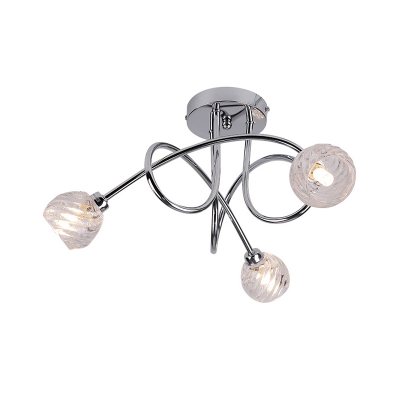 Chrome Entwined Semi Flush Light Modern 3-Light Metal Ceiling Mounted Lamp with Twisted Crystal Shade