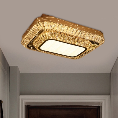Chrome Rectangle Ceiling Lighting Minimalism K9 Crystal LED Living Room Flush Mount