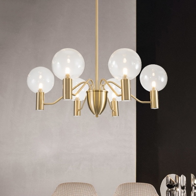 Clear Glass Globe Chandelier Lighting Postmodern 6-Light Gold Finish Hanging Pendant
