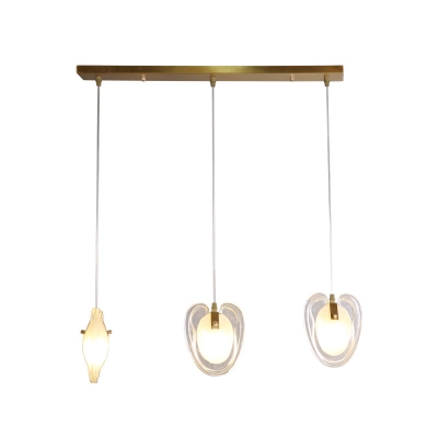 Clear Glass Heart Shape Pendulum Light Modern 3-Light Brass Ceiling Hang Fixture with Linear Canopy
